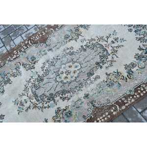 Vintage Rug 3.8x6.7 ft, <b>Brown</b> Blue Oriental <b>Wool</b> Turkish Rug - Product Image 5