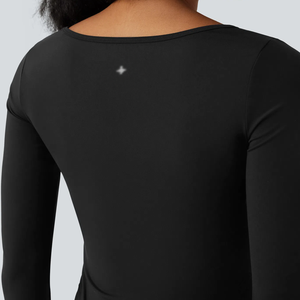 Haut de yoga à manches longues pour femmes vêtements de sport respirants avec taille exposée T-shirt de fitness nu avec coussinets de soutien-gorge grande taille - Product Image 4