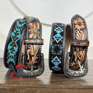 ODM OEM, ceintures perlées en cuir usiné à la main de conception de mode personnalisée, ceintures pour hommes et femmes d'affaires, ceintures de luxe à boucle ardillon en cuir véritable - Product Image 1