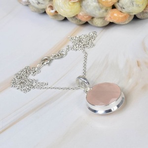 Colgante de piedras preciosas de Plata de Ley 925 de cuarzo rosa Natural de la mejor calidad de la India, regalo de piedra natal de octubre para su Colgante de Piedra - Product Image 3