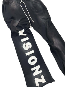 Chándal lavado con ácido personalizado superior para hombres y mujeres estilo acampanado parches bordados desgastados personalizados chándal conjunto de 2 uds - Product Image 2