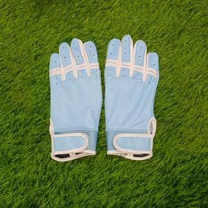 ¡Guantes de bateo de béisbol de cuero azul claro de alta calidad Logotipo personalizado Puño corto para adultos para juego en el campo a la venta! - Product Image 2