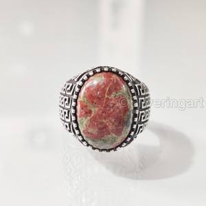 Grossiste Bague pour homme Jaspe Unakite naturel Pierre précieuse Bague pierre de naissance Toutes tailles Bijoux vintage ottoman Bague en argent sterling 925 - Product Image 4