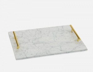 Plateau en marbre moderne pour servir la nourriture et le petit déjeuner Plateau de couleur blanche avec poignée en acier inoxydable plaqué or Design unique - Product Image 5