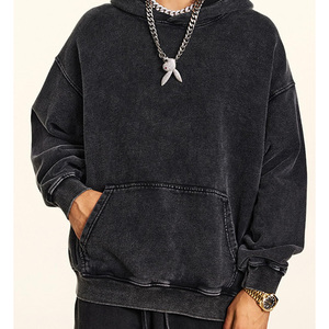 Ropa de calle personalizada, Sudadera con capucha desgastada lavada con piedra ácida de gran tamaño, sudaderas con capucha lavadas con ácido desteñidas al sol para hombres, mezcla de algodón - Product Image 5