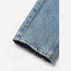 Jeans en denim délavé à jambe droite slim fit pour homme, longueur complète, style vintage ample, respirant, couleur personnalisée pour l'été - Product Image 6