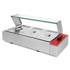 เครื่องอุ่นซอสแบบ Bain Marie 3 ช่อง 220V พร้อมกระจกกันฝุ่น สำหรับร้านอาหารฟาสต์ฟู้ดและสถานีซอสชีส - Product Image 1