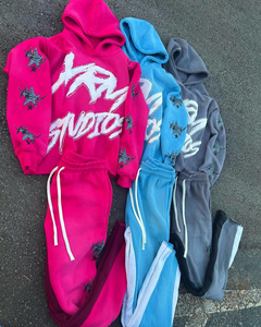 Ropa de moda Trajes de sudor personalizados Algodón Fleece Cropped Hoodie Hombres Joggers Traje 3D Puff Impresión Pantalones de chándal acampanados y conjunto de Sudadera con capucha - Product Image 5