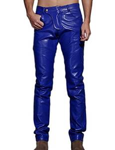 Pantalon en simili cuir de couleur bleue pour hommes de haute qualité coupe ajustée pantalon de jogging vierge en cuir avec logo personnalisé - Product Image 1