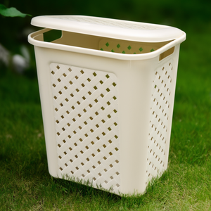 Arianna Plastic Laundry <b>Basket</b> 30L Angora Color With Lid And Handle For <b>Storage</b> - Product Image 3