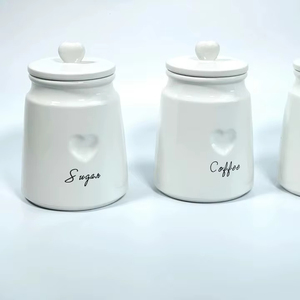 Juego de 3 recipientes de cerámica con tapas para azúcar, café, té, herméticos, aptos para alimentos, elegantes organizadores para la encimera de la cocina. - Product Image 2