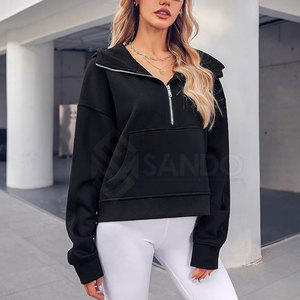 เสื้อฮู้ดสวมหัวมีซิปครึ่งตัวของผู้หญิงเสื้อลำลองไซส์ใหญ่พิเศษเสื้อผ้าแนวสตรีทผ้าคอตตอน100% มีฮู้ดด้านหน้าดีไซน์แบบกำหนดเองสำหรับฤดูหนาว - Product Image 3