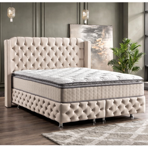 Ensemble de lit turc de style contemporain avec sommier relevable et rangement, tête de lit capitonnée de luxe, matelas Bonnel Hercules de qualité supérieure, mobilier de maison - Product Image 4