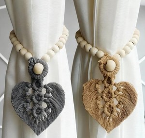 Macrame Leaf <b>Curtain</b> Tiebacks with <b>Wooden</b> Beads Bohemian Handwoven <b>Curtain</b> <b>Holdbacks</b> - Product Image 1