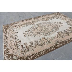 5.8x9.2 ft Vintage Rug, <b>Brown</b> Plants & trees Turkish Rug <b>Wool</b> - Product Image 2