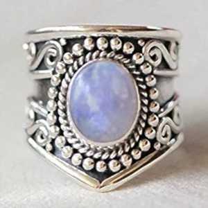 Rainbow Moonstone Statement Ring 925 Sterling Silver Handmade Boho June Birthstone Jewelry Rhodium Perfect Gift for Her Birthday - Product Image 4