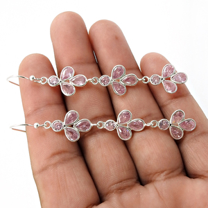 Best Selling New Design 925 Sterling Silver Pink Cubic Zirconia Classy Look Luxury Earrings for Woman <b>Girls</b> Handmade Jewelry - Product Image 3