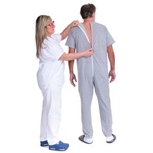 Pyjamas Gerontologiques en Coton et Polyester à Manches Courtes avec Fermetures Éclair Intérieures aux Jambes, Alèses Jetables - 9008/4 - Product Image 4