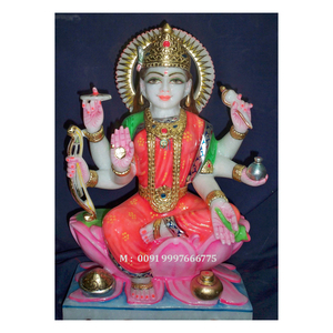 Estatua de la Diosa Laxmi en Mármol Blanco con Diseño Moderno y Patrón Único, en Posición Sentada sobre una Flor de Loto, para Decoración del Hogar y Regalo - Product Image 1
