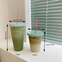 Tasse en PP de 470ml 700ml avec paille Couvercle en PP Tasse à thé à bulles réutilisable en plastique Logo personnalisé OEM ODM Vietnam Fabricant