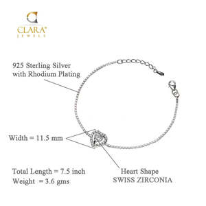 Pulsera Solitario Corazón de Plata de Ley 925 CLARA con Zirconia Suiza, Regalo para Mujeres y Niñas - Product Image 5