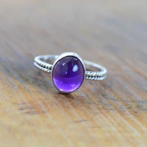 Améthyste Bague en argent sterling 925 avec pierres précieuses Bague en pierre violette élégante faite à la main Cadeau pour elle - Product Image 1