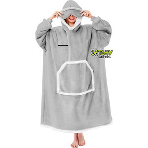 Cozy Sherpa <b>Hoodie</b> Sweatshirt <b>Blanket</b> Sleeves Pocket Super Soft Warm <b>Long</b> Casual Wearable for Autumn/Winter Season Plain Dyed - Product Image 1