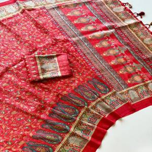 Sari VASTRA COTTAGE con Estampado Pashmina, Seda Dola Pura, Jacquard Suave, con Tejido Zari en Toda la Superficie y Diseño Hecho a Mano - Product Image 4