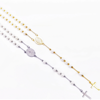 Collier Chapelet Anti-ternissement Perles Acier Inoxydable Plaqué Or Vierge Marie Notre-Dame de Guadalupe Christ Collier Chapelet Or