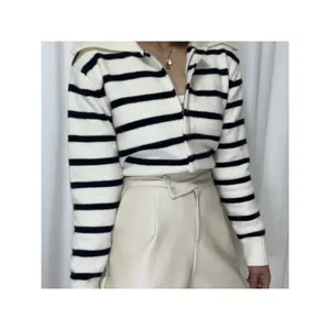 Best Quality Spring and Autumn Season Dress Daily Stripe zip up Dress Made In Korea Product Sweatshirt Hoodie For Women