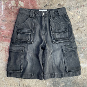 Pantalones cortos de mezclilla lavados personalizados, pantalones vaqueros de mezclilla sin procesar rectos informales, pantalones vaqueros de cintura media para hombre, pantalones cortos desgastados - Product Image 4