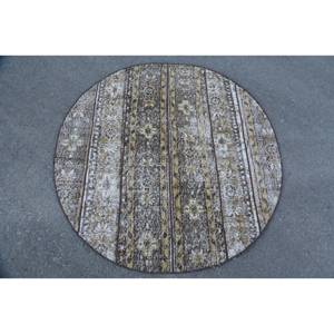 Classic <b>Brown</b> Beige 4.1 X 4.1ft Vintage Turkish Rug Faux Rabbit Fur Patchwork Design Latex Rectangle Hallway for Bedside Use New - Product Image 1