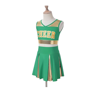 Disfraz de animadora para niñas, uniforme de animadora, sin mangas, escote en V, estampado de letras, Top corto con cintura elástica, minifalda - Product Image 3