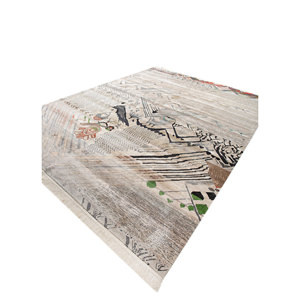 Manchaha Luv-631 Hand Knotted Grey <b>Black</b> Silk <b>Rug</b> Geometric Rectangle Living Room Carpet Puzzle Patchwork Design for Home Car - Product Image 2