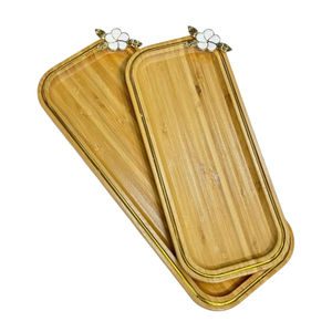 Plateau de service en bois brun mat artisanal, best-seller, avec des poignées en métal à motif de feuille, pour les fournitures de fête, plateau de service pour les collations - Product Image 5