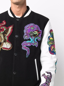 Blouson d'aviateur unisexe à la palangre avec manches en cuir surdimensionné et col montant Varsity Letterman Design pour les sports d'hiver - Product Image 6