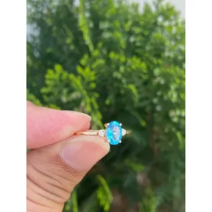 14k Gold for Swiss Blue Topaz <b>Ring</b> Handmade Men's Fine Jewelry Rhodium Plated Gemstone for Engagement - Product Image 3