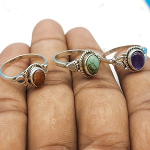 Bague Cabochon en argent 925 unisexe fabriquée à la main, sertissage de pierres précieuses, mariage, fiançailles, anniversaire avec diamant, perle principale - Product Image 3