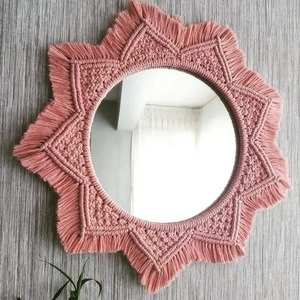 Tenture murale en miroir macramé fait à la main élégante décoration Boho tapisserie d'art tissé en corde de coton pour décoration murale intérieure de maison élégante - Product Image 1