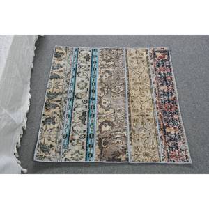 Vintage 2.7 X 2.8ft Beige Bleu Laine Tapis Classique Grande Surface Turc Tapis Patchwork Abstrait Rectangle Latex pour Couloir Utilisation - Product Image 1