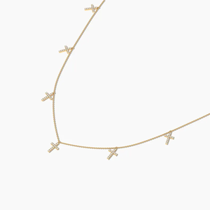 Moissanite Drop Cross Station Collier pour femmes Collier ras du cou en or massif 14k fait à la main Party Wear Bridal Gift Fine Jewellery - Product Image 2