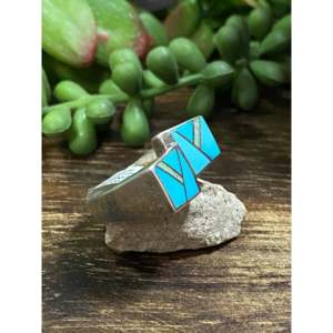 Victor Thompson Sterling Silver Inlay <b>Ring</b> Turquoise & White <b>Opal</b> Size 7 Invisible Setting Gift Ready - Product Image 3