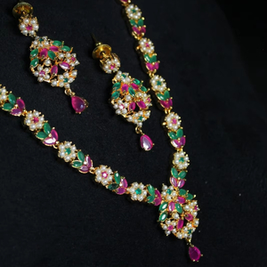 Collar de latón con estilo tradicional con plata AD CZ y Perla para novias, bodas, proveedor de productos a granel - Product Image 1