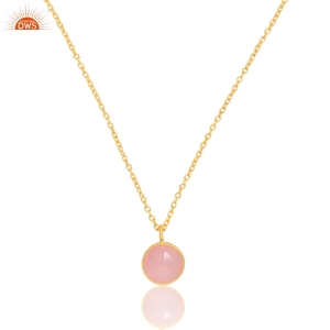 จี้พลอยโรสชอลซิโดนีพร้อมโซ่เครื่องประดับผู้ผลิตและผู้จัดจําหน่ายเครื่องประดับเงิน 925 ชุบทองที่ทําด้วยมือ - Product Image 1