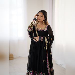 Elegant Embroidered Sequence Designer Anarkali <b>Three</b> Piece Set Heavy Georgette Luxury Gown Wedding Sponsor - Product Image 4