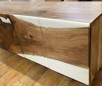 Table de commode rectangulaire en bois de noyer massif et résine époxy, style Art déco moderne, faite à la main, pour OEM, rivière, océan, île