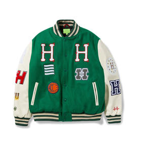 Tissu de laine d'hiver avec logo personnalisé OEM Coupe-vent ajusté pour hommes et femmes Veste universitaire brodée vintage à col montant réversible - Product Image 6