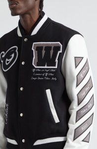 Chaqueta universitaria con estampado de tipografía negra para hombre en lana genuina Letterman chaqueta de béisbol universitaria chaqueta Bomber Varsity - Product Image 5