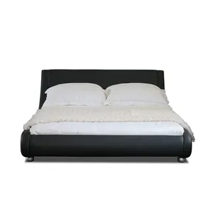 Premium Grade MODENA Bed Low Curve Leather Headboard Design and Minimalist Round Metal Legs Special Design Bed