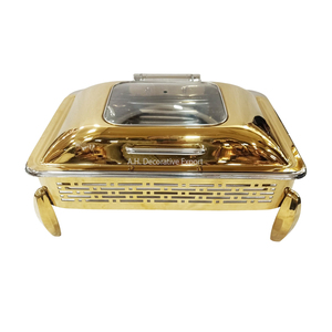 Chaffing Dish En Métal Rectangle Forme Plaqué Or Réchauffé Plat À Chaleur Avec Couvercle En Verre Pour Plat De Restauration De Mariage - Product Image 6